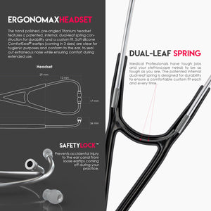 MDF® ProCardial® C3 Cardiology Titanium Dual Head Stethoscope with Adult, Pediatric, and Infant-Neonatal Convertible Chestpiece (MDF797CCT) - Black