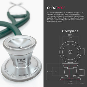 MDF® ProCardial® C3 Cardiology Titanium Dual Head Stethoscope with Adult, Pediatric, and Infant-Neonatal Convertible Chestpiece (MDF797CCT) - Emerald Green