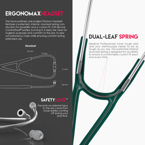 MDF® ProCardial® C3 Cardiology Titanium Dual Head Stethoscope with Adult, Pediatric, and Infant-Neonatal Convertible Chestpiece (MDF797CCT) - Emerald Green