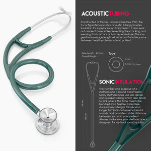 MDF® ProCardial® C3 Cardiology Titanium Dual Head Stethoscope with Adult, Pediatric, and Infant-Neonatal Convertible Chestpiece (MDF797CCT) - Emerald Green
