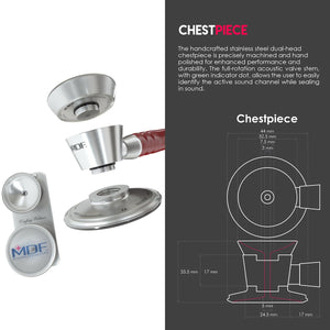 MDF® ProCardial® ER Premier® Cardiology Stainless Steel Dual Head Adult-Pediatric Stethoscope with Adult Cardiology Bell Convertible Attachment (MDF797DD) - Burgundy