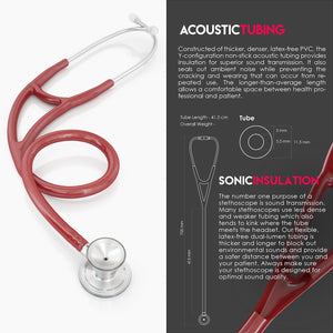MDF® ProCardial® ER Premier® Cardiology Stainless Steel Dual Head Adult-Pediatric Stethoscope with Adult Cardiology Bell Convertible Attachment (MDF797DD) - Burgundy