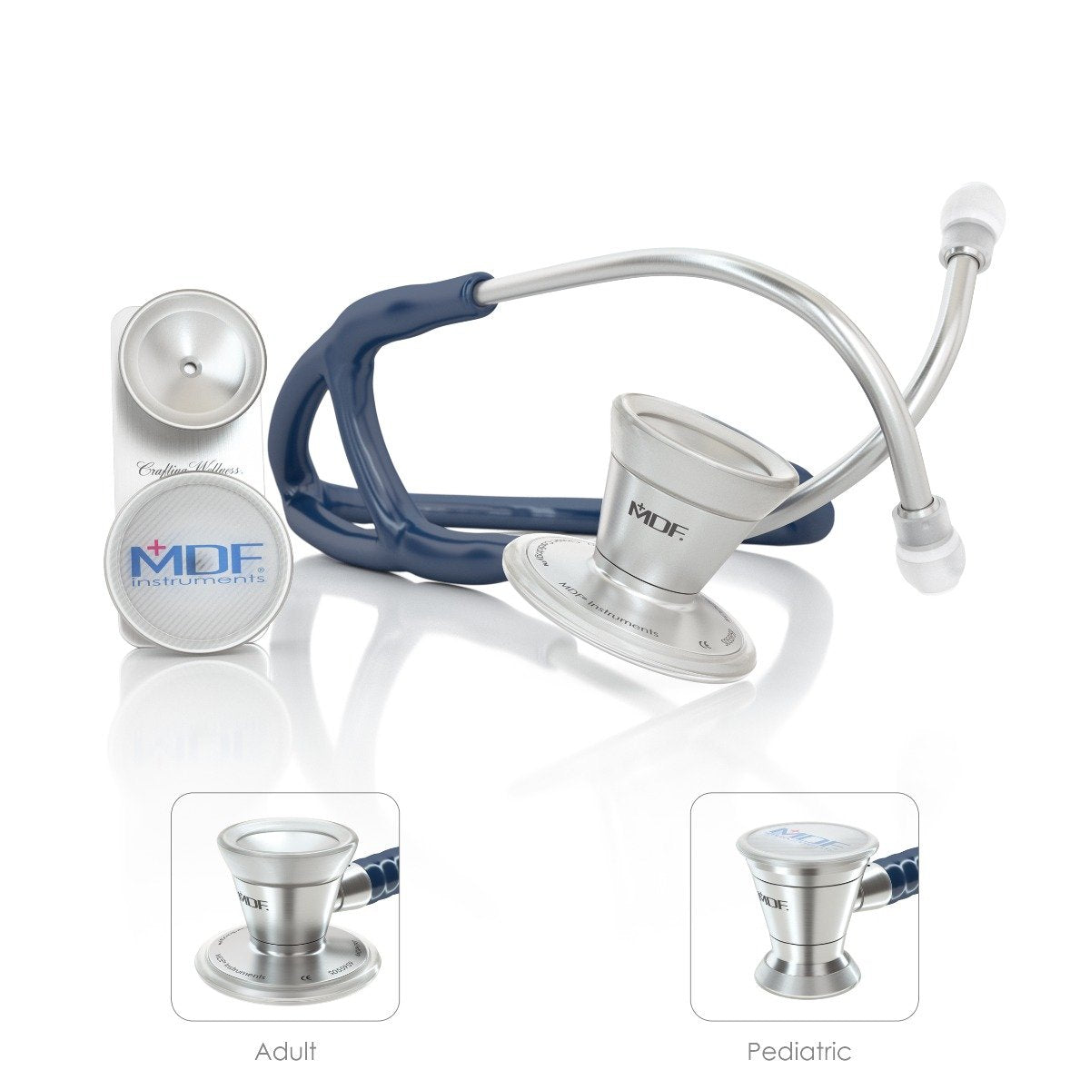 MDF® ProCardial® ER Premier® Cardiology Stainless Steel Dual Head Adult-Pediatric Stethoscope with Adult Cardiology Bell Convertible Attachment (MDF797DD) - Navy Blue