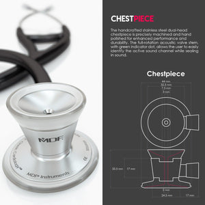 MDF® ProCardial® C3 Cardiology Stainless Steel Dual Head Stethoscope with Adult, Pediatric, and Infant-Neonatal Convertible Chestpiece (MDF797CC) - Black