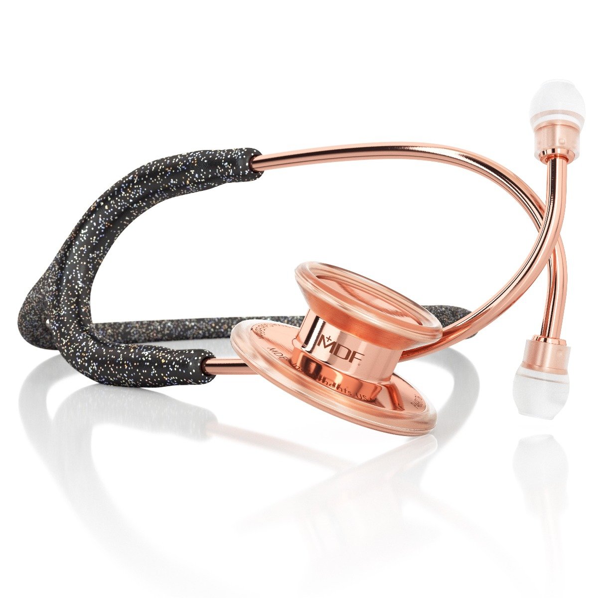 MDF® MD One® Stainless Steel Dual Head Stethoscope (MDF777) - Rose Gold and Black Glitter