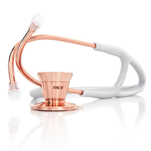 MDF® Classic Cardiology Dual Head Stethoscope with Stainless Steel Chestpiece and Headset (MDF797) - Rose Gold and White Glitter