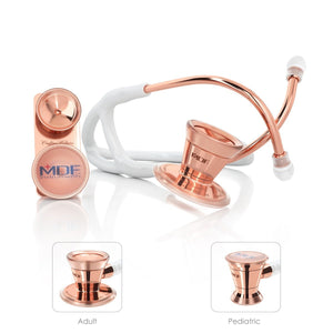 MDF® ProCardial® ER Premier® Cardiology Stainless Steel Dual Head Adult-Pediatric Stethoscope with Adult Cardiology Bell Convertible Attachment - Rose Gold and White